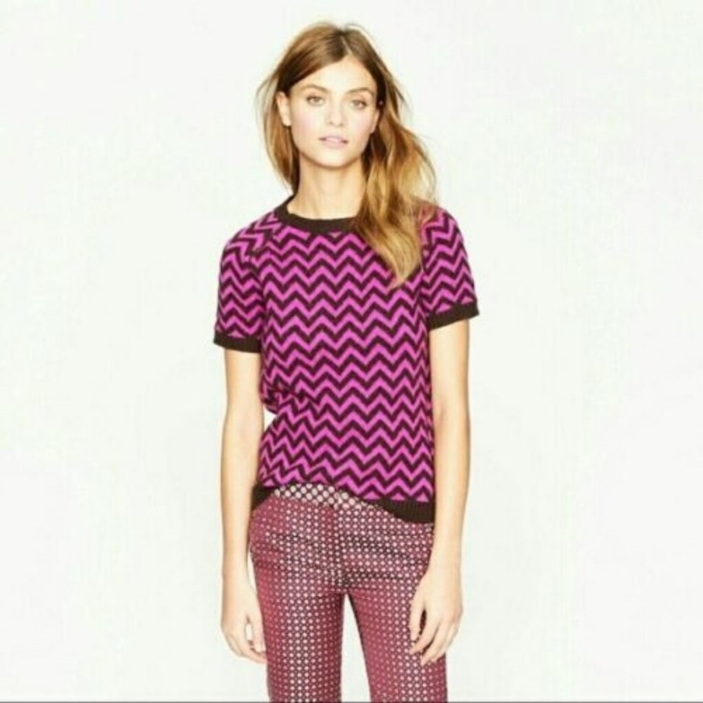 J.Crew Womens L Purple Zigzag Print Crew Neck Shor